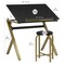 Stellar 36" Wide Craft / Drawing Table with Adjustable Top and Padded Stool Set - Gold, Black